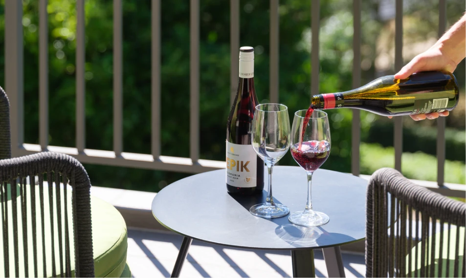 Wine on the balcony at Riverside Oaks Golf Resort