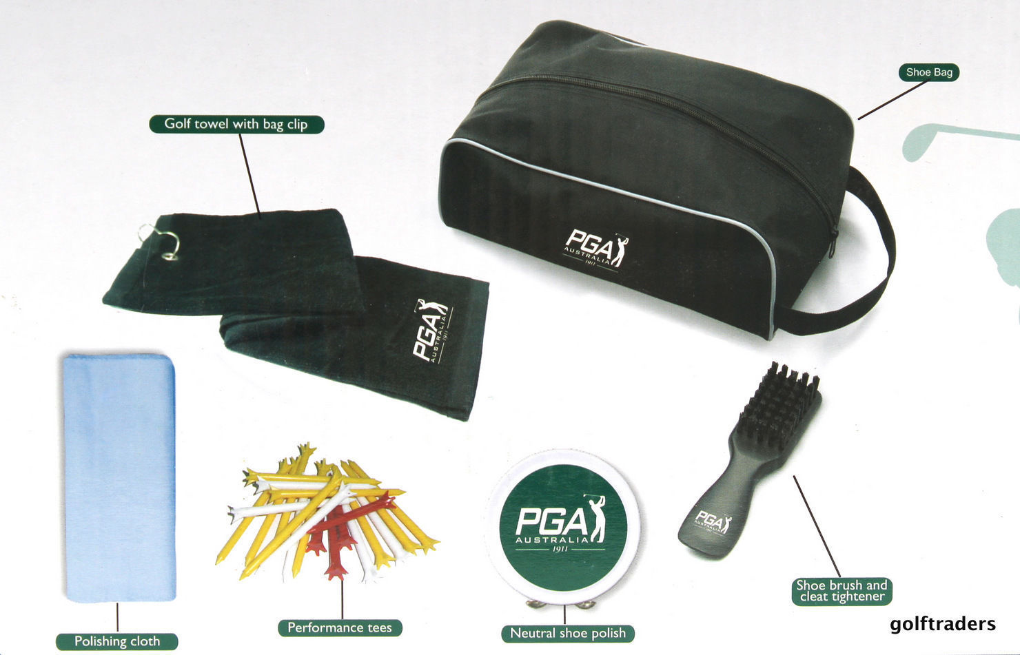 PGA GOLF SHOE BAG & 5 ACCESSORIES SET NEW F1934 just 45.00