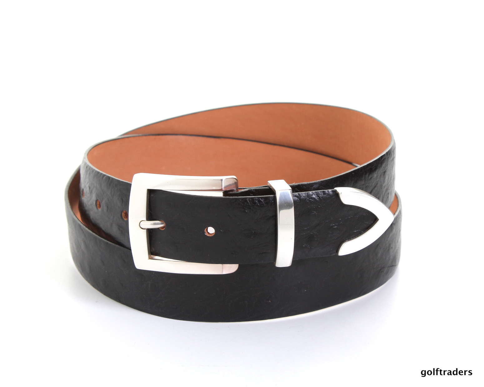 GLENAYR GOLF GENUINE LEATHER BELT BLACK OSTRICH GRAINCLASSIC 3PC BUCKLE BELT11 [Size 42] just