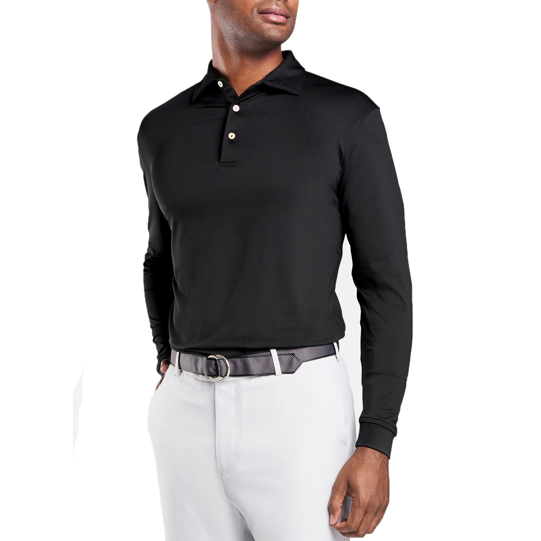 Peter Millar Solid Stretch Jersey Long Sleeve Polo Black just 109.95