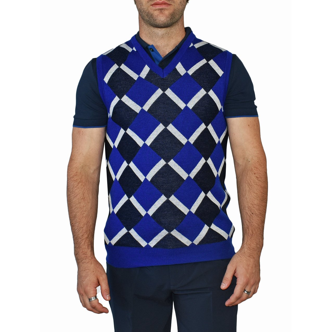 J.Lindeberg Argyle True Merino Vest Blue Diamond just 99.00, save