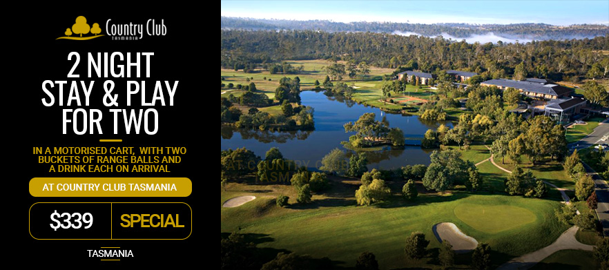Two night stay for two people at <em>Country Club Tasmania</em>. Includes Two-night stay with a continental breakfast each morning, 18 Holes golf with a motorised cart, with two buckets of range balls each day and a drink each on arrival.