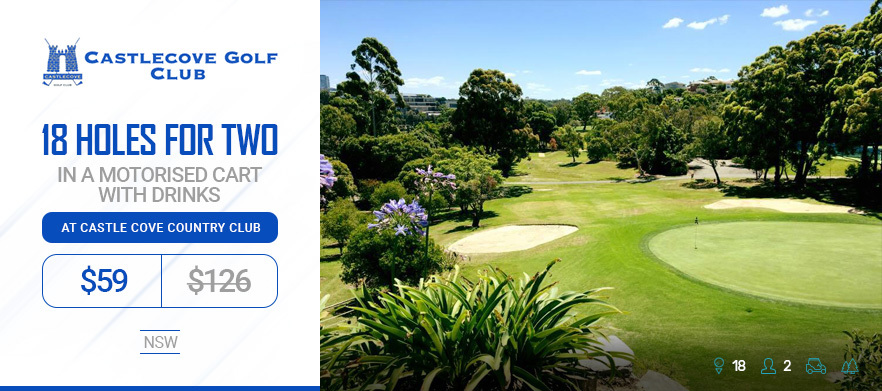 <em>Discover one of Sydney's Hidden Gems!</em> 18 Holes for Two in a Motorised Cart with Drinks at the beautiful Castlecove GC.