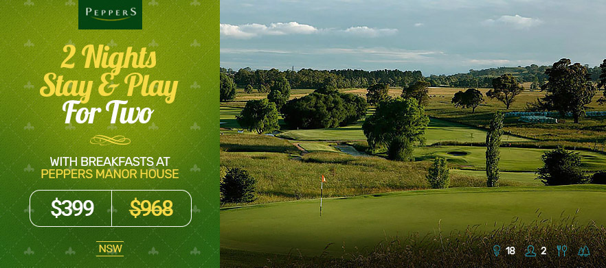 <em>2 Night Stay & Play For Two at Peppers Manor House.</em> Includes 18 Holes for Two per day at Mt Broughton Golf Club, Breakfasts, Dinner Voucher, Wine Tasting & More!  