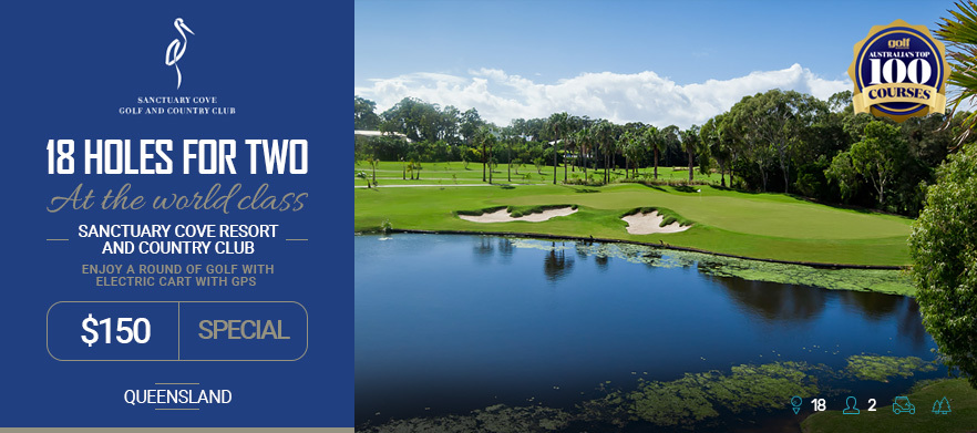 <em>18 Holes For Two in a motorised cart at The World Class Sanctuary Cove Resort and Country Club.<em>