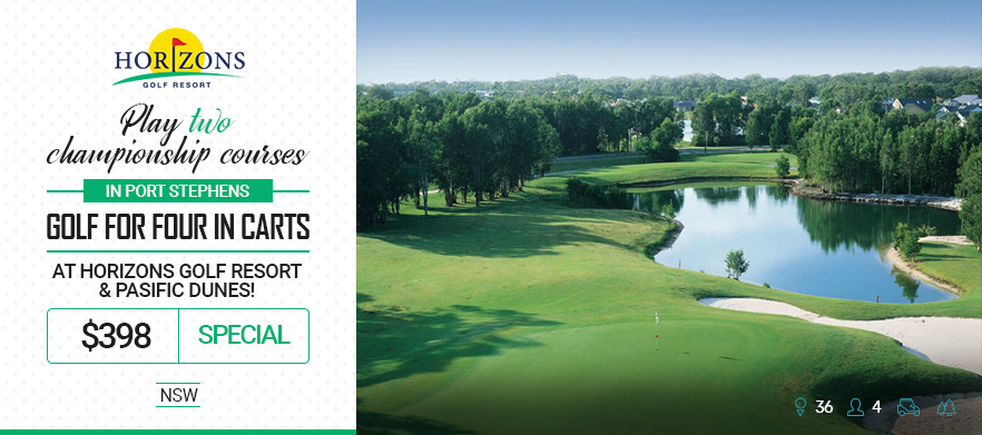 <b>Play Two Championship Courses in Port Stephens: 18 Holes For Four in Carts at Horizons Golf Resort & Pacific Dunes. </b>