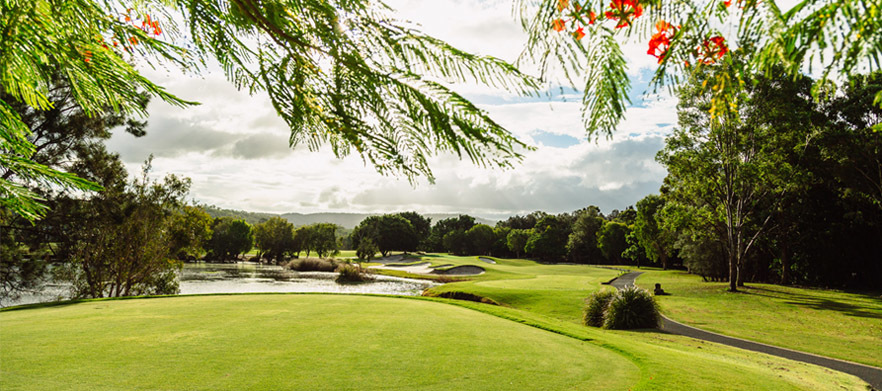 Play 18 holes at one of Queenslands finest, <em>The Glades Golf Club.</em> Green fees for 2, includes a shared cart. 