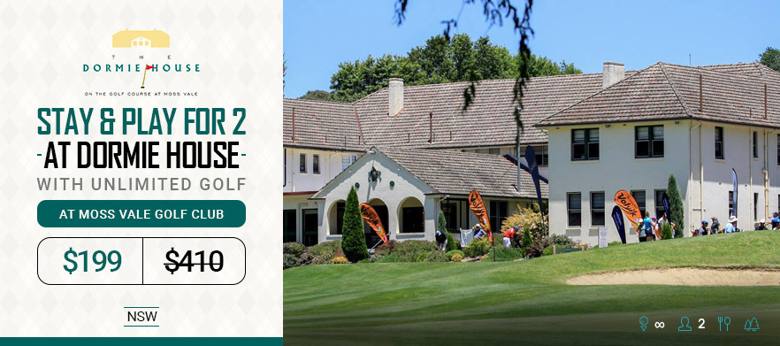 Golf Stay & Play for 2 People at <em>The Dormie House,  Moss Vale Golf Club.</em> One night accommodation for 2 people with breakfast each, dinner, drinks, range balls and golf at Moss Vale Golf Course. 