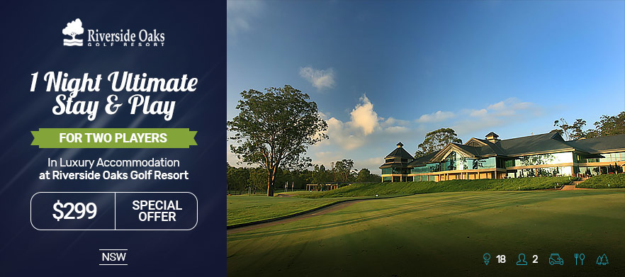 1 Night Stay for Two in Luxury Accommodation at Riverside Oaks Golf Resort. Includes golf in a motorised cart on both courses, range balls, breakfasts & more! 