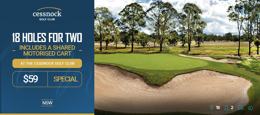 <em>Discover Hunter Valley's Newest Gem!</em> 18 Holes for two at the beautiful <em>Cessnock Golf Club.</em> Includes a shared motorised cart.