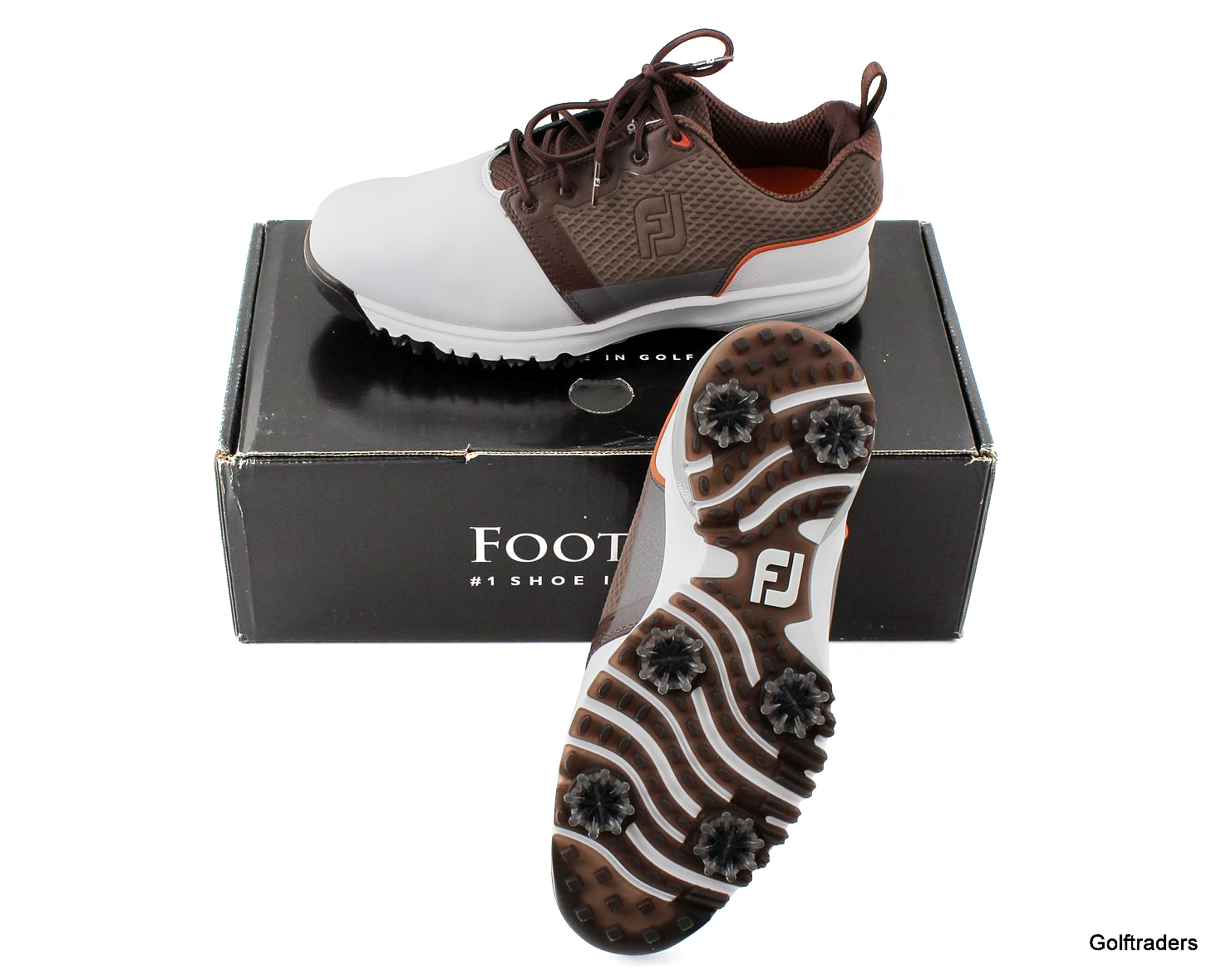 New Footjoy Contour Fit Men's 54096A Golf Shoe White/Brown Size 11 W