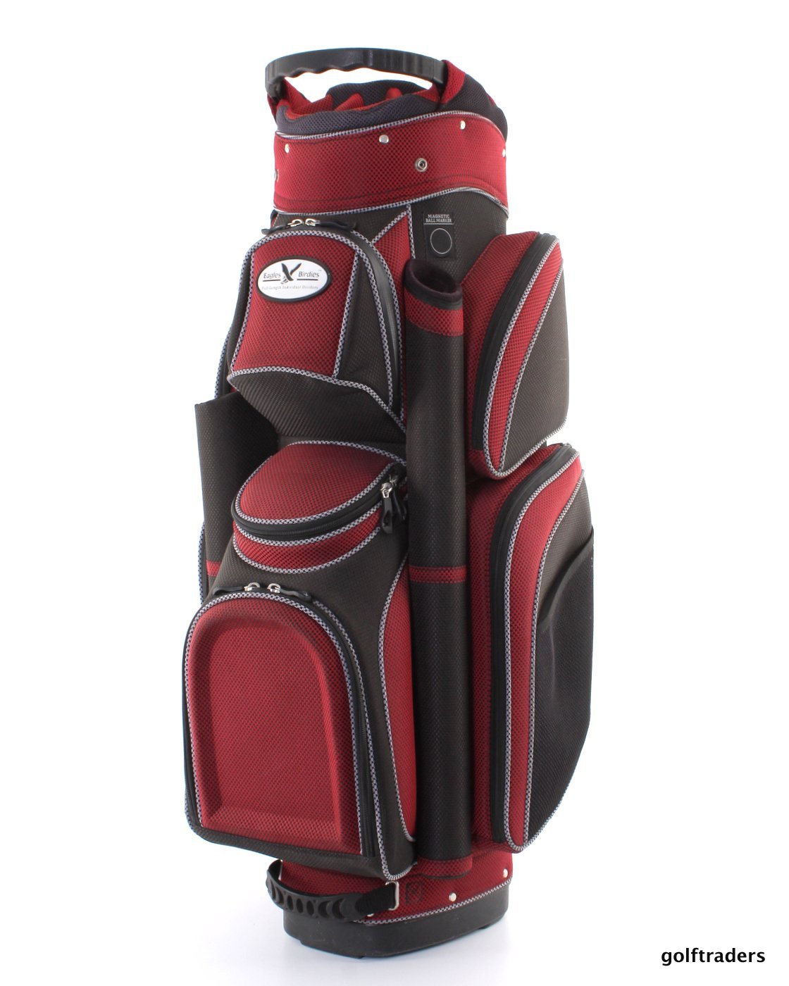 EAGLES AND BIRDIES GOLF CART BAG 10" TOP 14 WAY CHARCOAL & RED USED 
