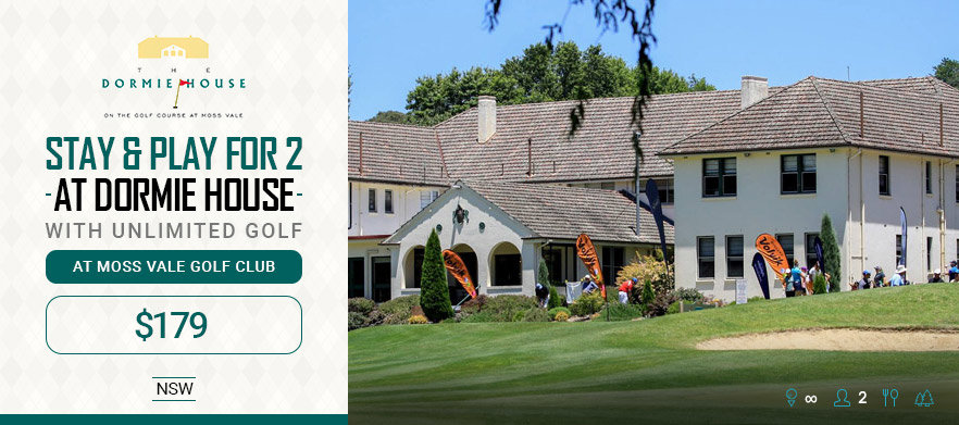 Golf Stay & Play for 2 People at <em>The Dormie House,  Moss Vale Golf Club.</em> One night accommodation for 2 people with breakfast each and unlimited golf at Moss Vale Golf Course. 