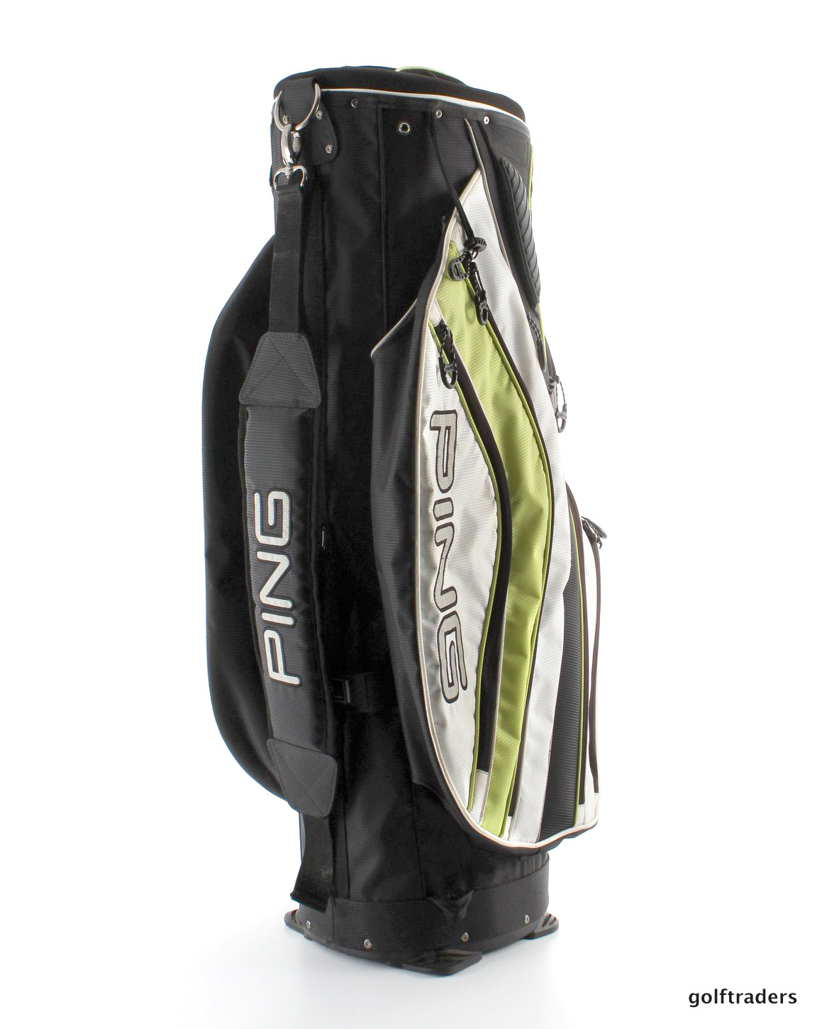 PING PIONEER GOLF CART BAG BLACK/WHITE/LIME + RAIN HOOD USED D6002