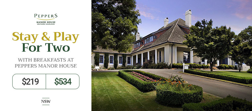 Stay & Play For Two at <em>Peppers Manor House.</em> Includes 18 Holes at Mt Broughton GC, Breakfast, Wine Tasting & More!
