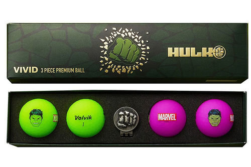Volvik Green and Purple Hulk Print Marvel 4 Pack of Golf Balls with Marker - Image 1
