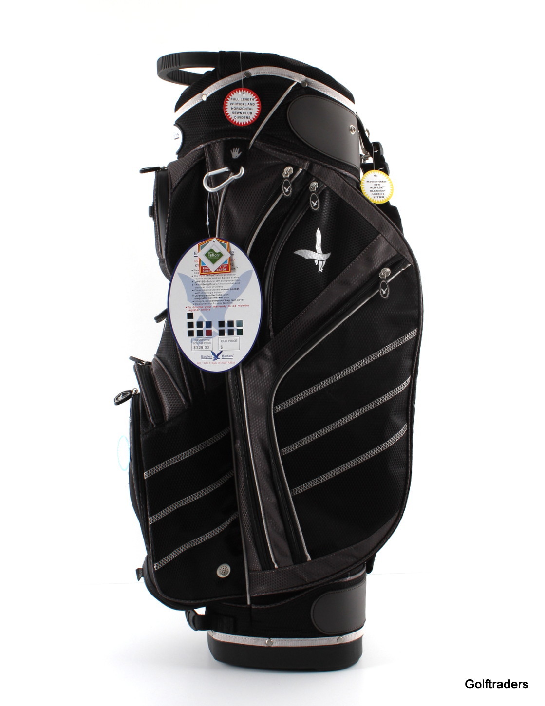 EAGLES AND BIRDIES CYPRESS POINT CART BAG BLACK/GUNMETAL/SILVER NEW 