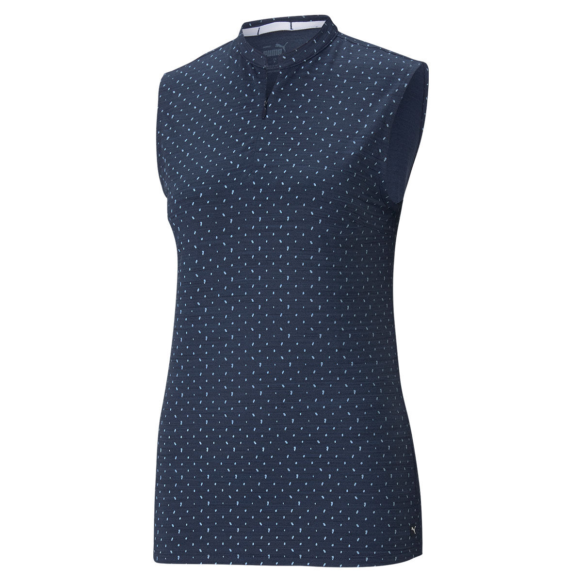 PUMA Golf Womens Navy Blue Polka Dot CLOUDSPUN Sleeveless Golf Polo