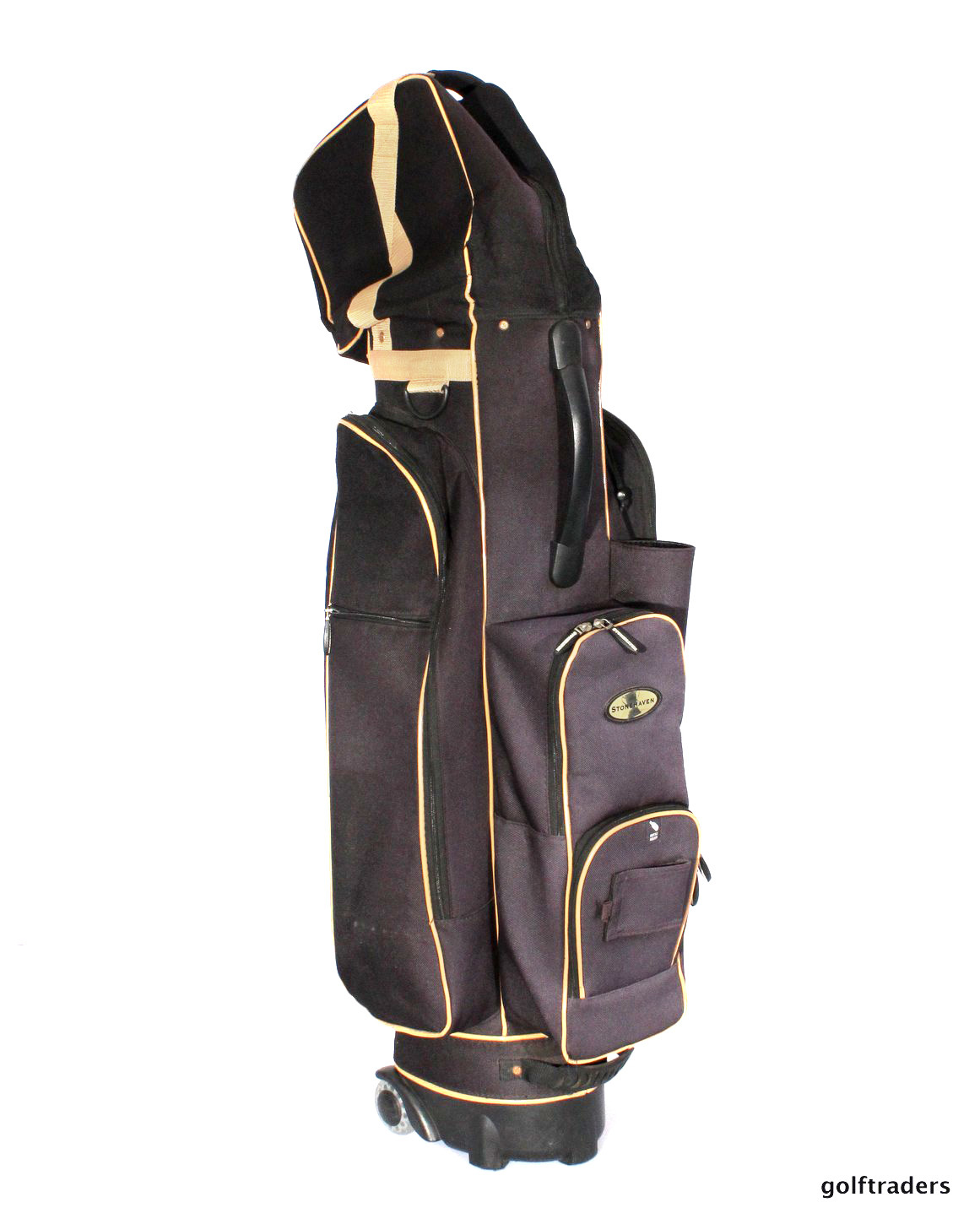 STONEHAVEN GOLF TRAVEL CART BAG BLACK / TAN WITH WHEELS USED 