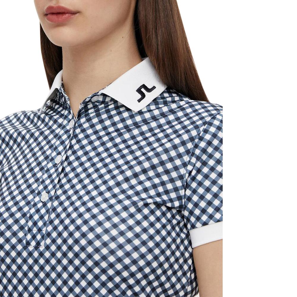 J.Lindeberg Women's Printed Tour Tech Golf Polo Shirt Gingham Mix