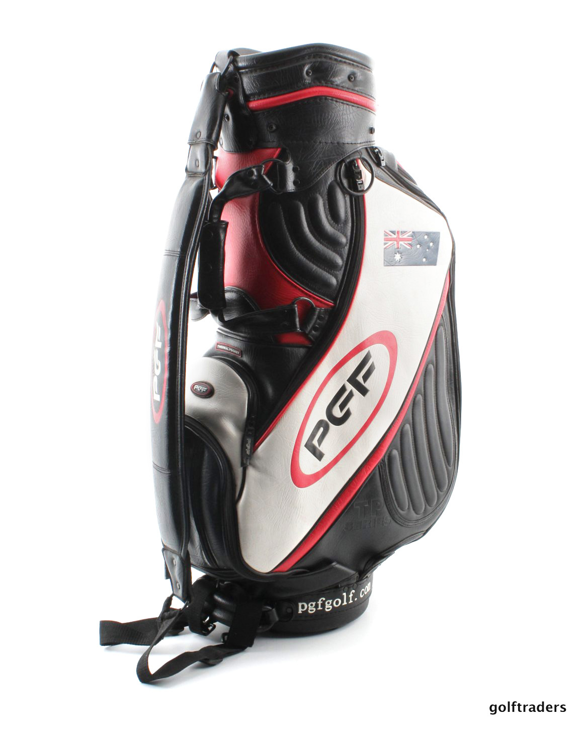 PGF TP SERIES GOLF STAFF CART BAG BLACK/RED/WHITE +HOOD USED E1305 just 160.00