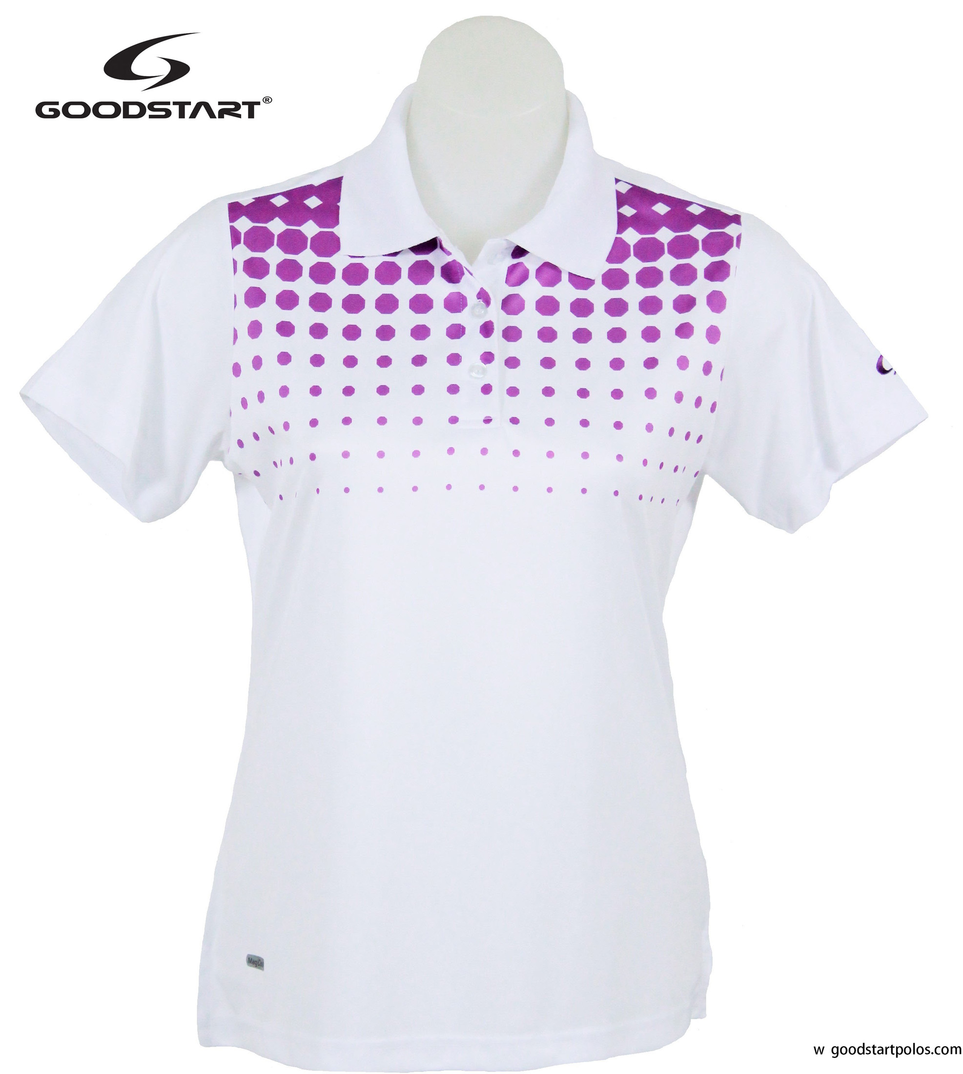 Women's White and Purple Spot Polo Short Sleeve Golf TShirt just 35.