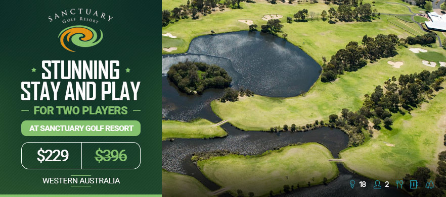 <b>Discover one of WA's Hidden Gems!</b> Stay and Play for Two at the South West's Premier Golf Course, Sanctuary Golf Resort. Includes Golf, Breakfast, Drinks, Range Balls & More!