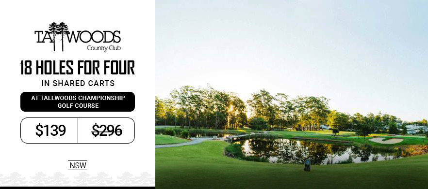 <em>Discover one NSW's Hidden Gems!</em> 18 Holes for Four at the Beautiful <em>Tallwoods Golf Course.</em> Includes shared motorised carts & drinks.