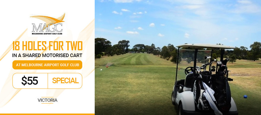 Grab a friend and head to <em>Melbourne Airport Golf Club.</em> 18 Holes For Two in a motorised cart.