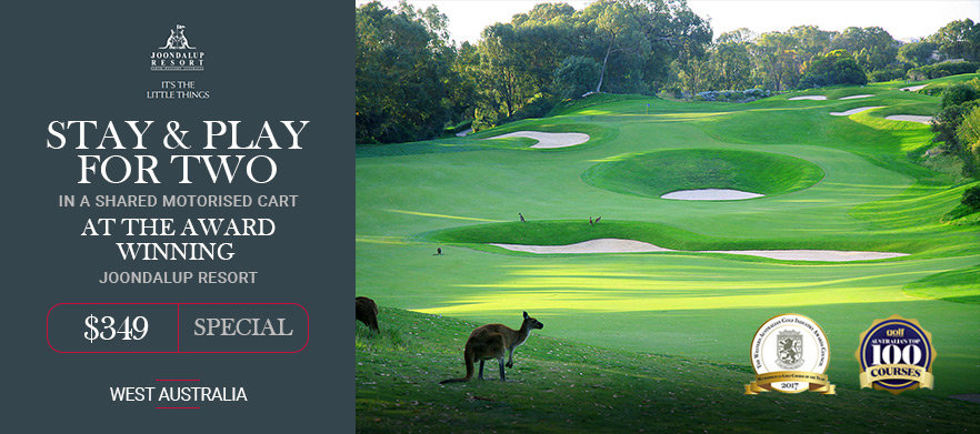 Golf Stay & Play package at the Award Winning <em>Joondalup Resort.</em> Includes 1 Nights Stay For TWO, Hot Breakfast Each, 18 Holes For Two in a Motorised Cart and more.