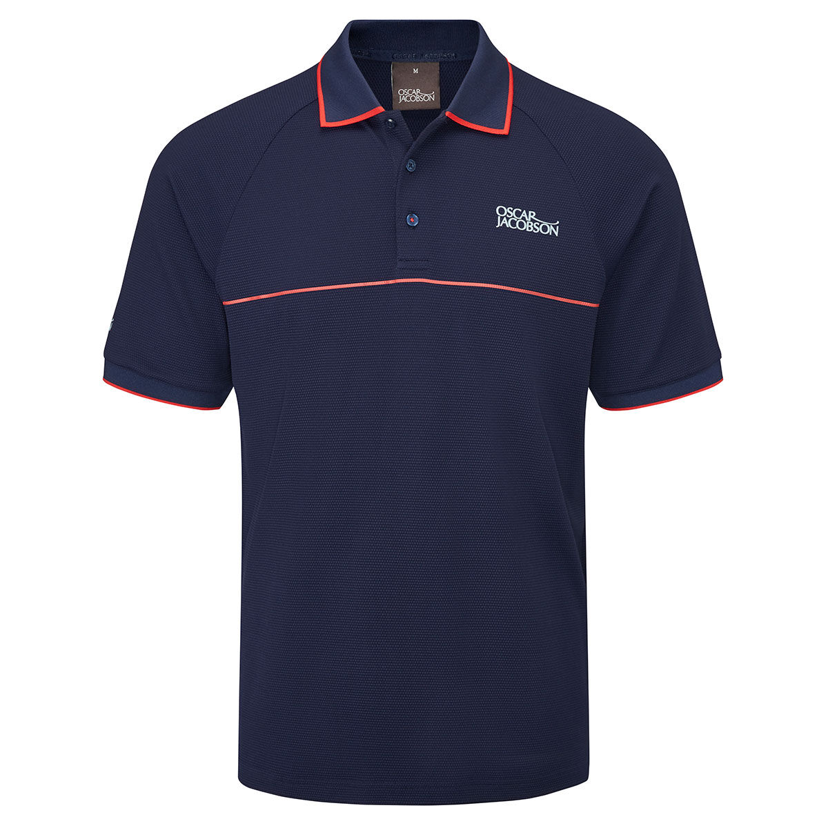 Oscar Jacobson Mens Navy Blue and Red Stripe Crompton Golf Polo Shirt