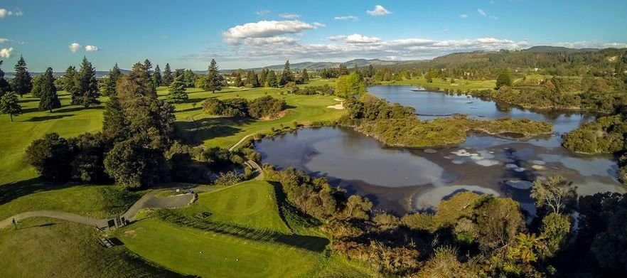 18 holes for TWO with a Motorised Cart at the stunning Rotorua Golf Club.