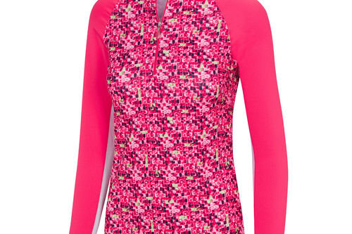 Greg Norman Womens Tile Print Quarter-Zip Golf Mid Layer - Image 1