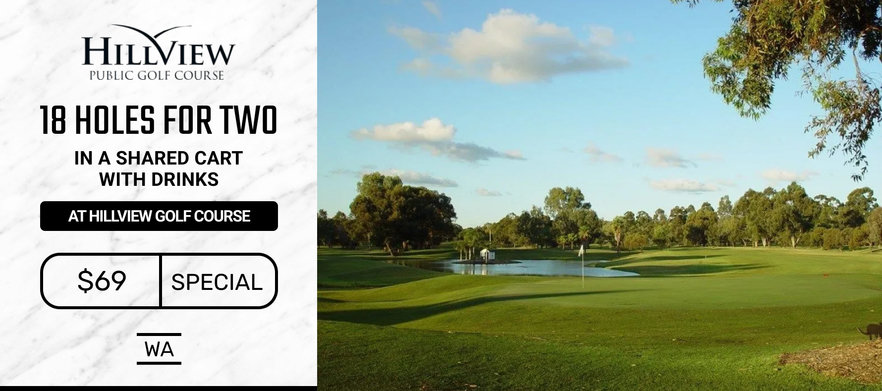 18 Holes For Two at the stunning  <em>Hillview Golf Course!</em> Includes a shared motorised cart & a refreshing drink each afterwards. 