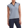 FootJoy Women's Navy Blue and White Lightweight End on Striped Lisle Golf Polo Shirt - Image 1