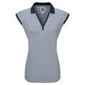 FootJoy Women's Navy Blue and White Lightweight End on Striped Lisle Golf Polo Shirt - Image 2