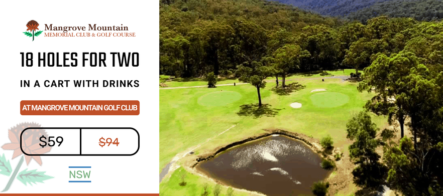 Play 18 holes at <em>Mangrove Mountain Golf Club.</em> Green fees for 2 with a cart and drinks  
