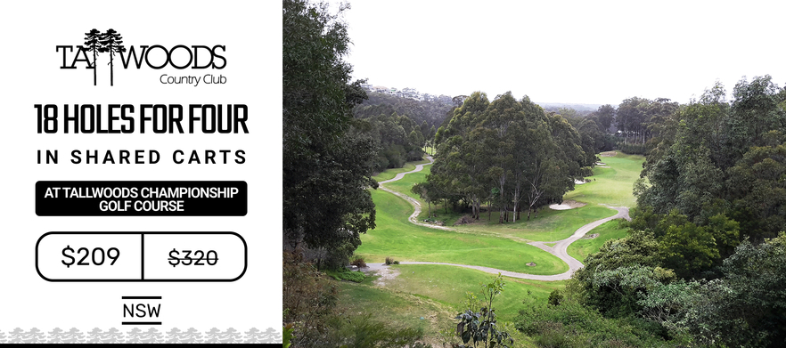 <em>Discover one NSW's Hidden Gems!</em> 18 Holes for Four at the Beautiful <em>Tallwoods Golf Course.</em> Includes shared motorised carts & drinks. 
