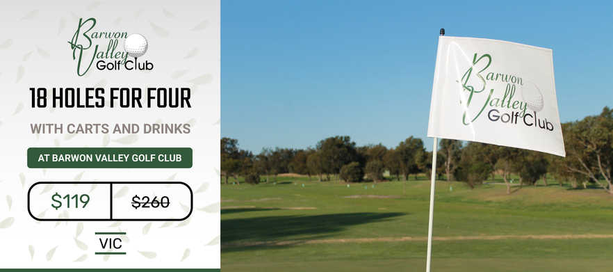 At <em>Barwon Valley Golf Club:</em>  18 holes of golf for FOUR with motorised carts and drinks.