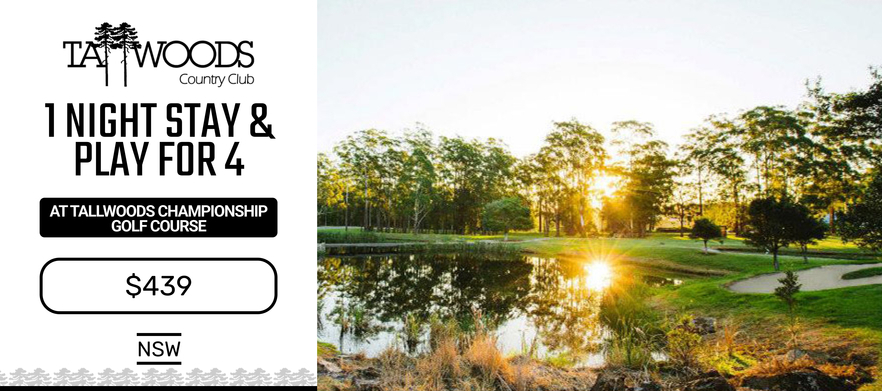 <em>Stay at One of NSW's Hidden Gems!</em> One Night Stay & Play for Four at <em>Tallwoods Golf Course.</em> Includes 1 Game of Golf each with Shared Motorised Carts. <em>Grab this deal for just $439!</em>