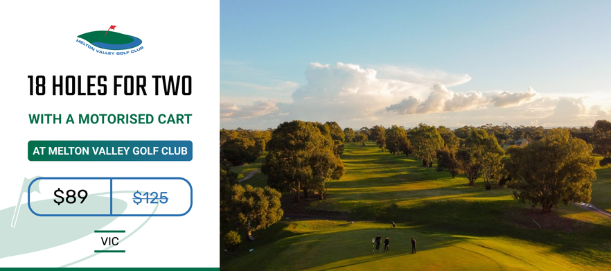<em>One of Melbourne's Hidden Gems!</em> Enjoy 18 holes at <em>Melton Valley Golf Club.</em> Includes a shared motorised cart.
