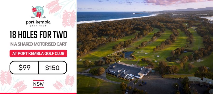 <em>Discover one of NSW’s hidden gems!</em> 18 Holes for two at the beautiful <em>Port Kembla Golf Club!</em> Includes a shared motorised cart.