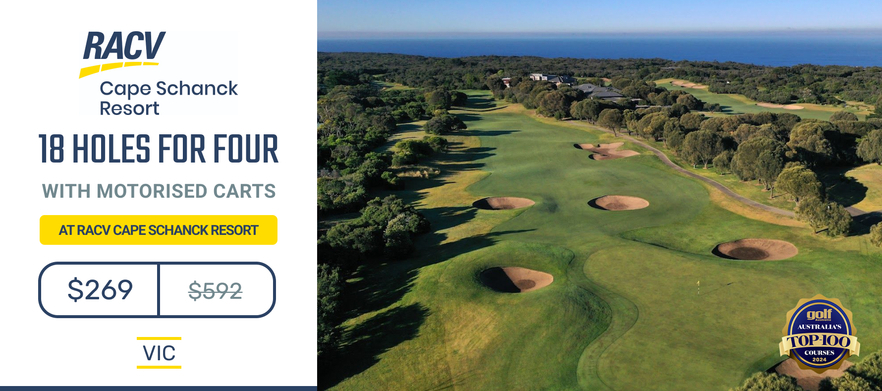 Play one of Melbourne's True Gems! 18 Holes for FOUR at the <em>Stunning RACV Cape Schanck Resort.</em> Includes motorised carts.