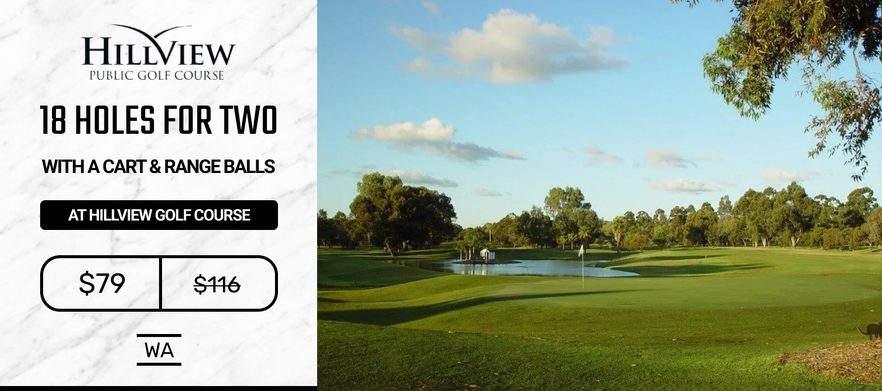 18 Holes For Two at the stunning  <em>Hillview Golf Course!</em> Includes a shared motorised cart & a bucket of range balls to share.