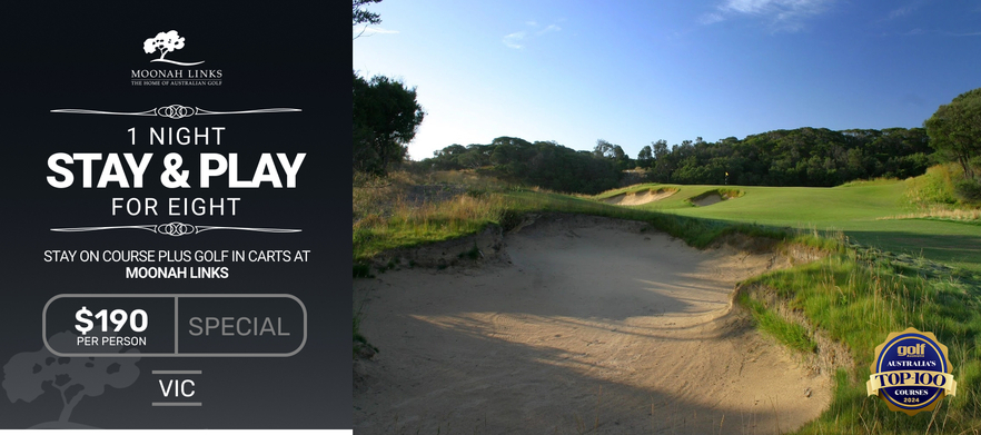 8 Person Stay & Play at Moonah Links with Golf in Carts. Only $190 per person!