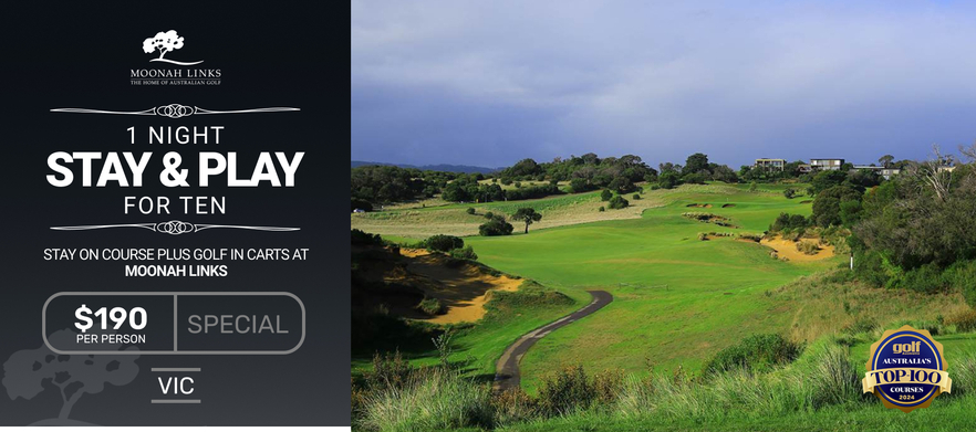 10 Person Stay & Play at Moonah Links with Golf in Carts. Only $190 per person!