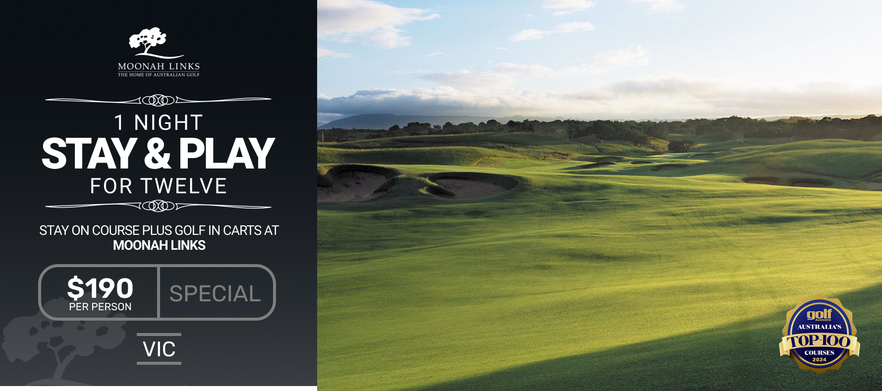12 Person Stay & Play at Moonah Links with Golf in Carts. Only $190 per person!
