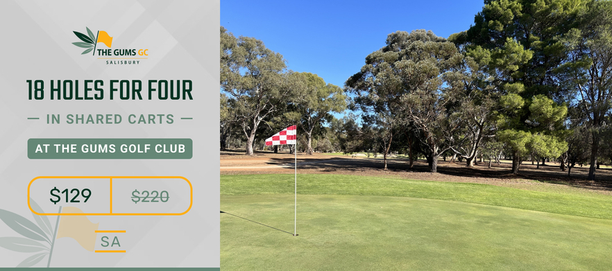 At <em>The Gums Golf Club Salisbury:</em>  18 holes for Four in shared motorised carts.