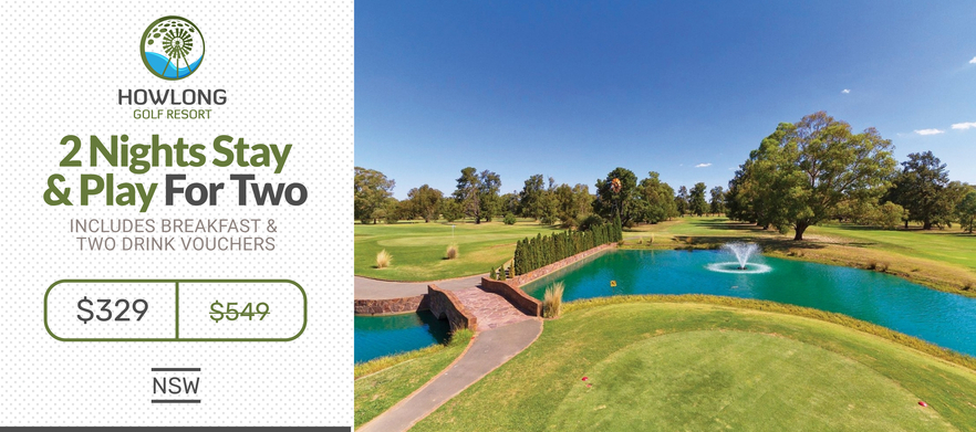 Two Nights Stay for TWO people at a top Murray course, at <em>Howlong Golf Resort</em>.  Includes 18 Holes Golf Per Day, Bucket of Range Balls, Breakfasts, and Drink vouchers. 