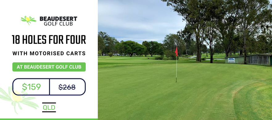18 holes for 4 at <em>Queensland’s Hidden Gem Beaudesert Golf Club </em> Includes Two shared motorised carts for just $159!<em> 